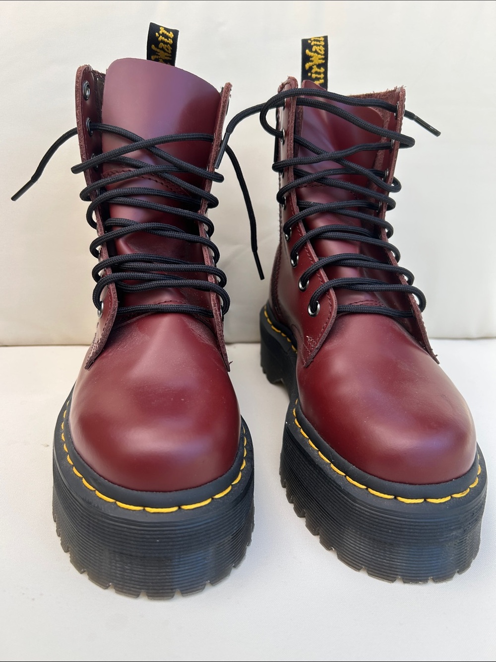 Dr. Martens Burgundy Lace-Up Platform Combat Boots